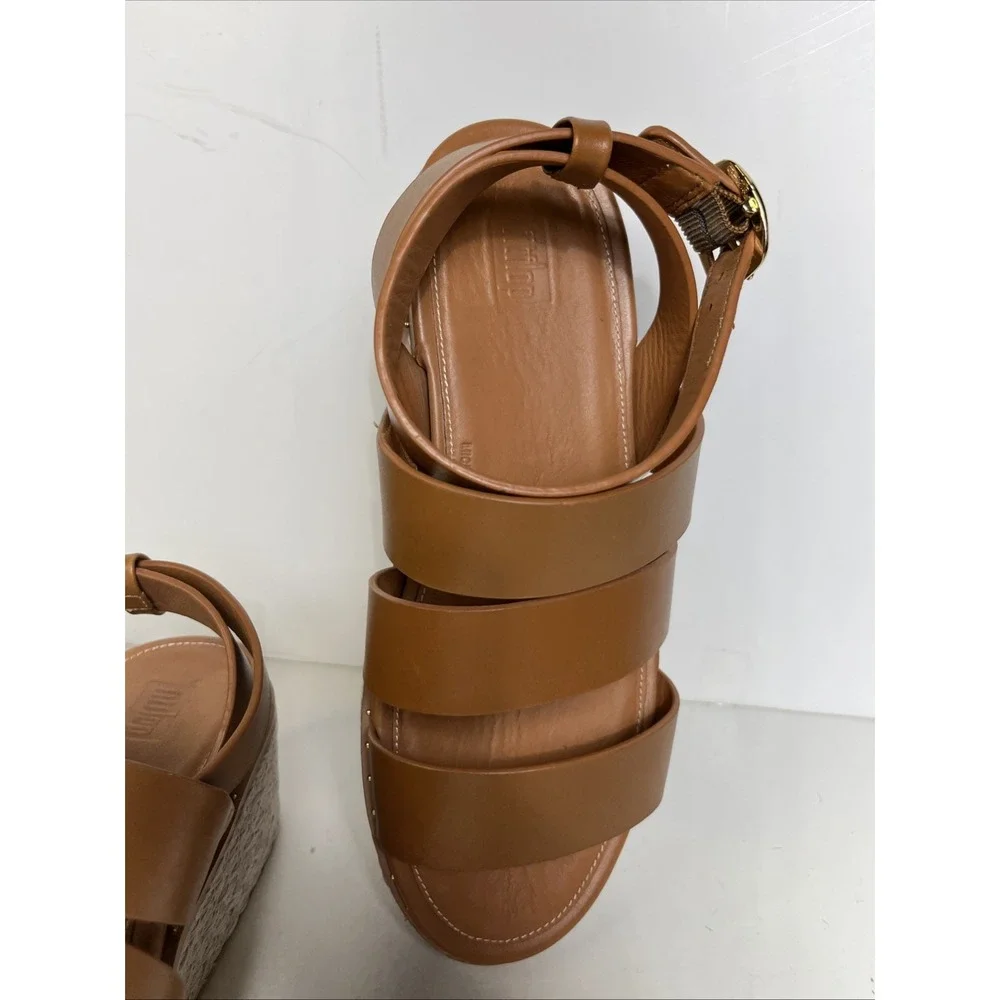 FitFlop Tan Leather PlatFForms Espadrille Wedge Sandals Size 8 Wore Once